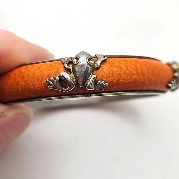 Bracelets Abalone and Nature Print Beige and Brown Leather with Frogs orange - Picture 4 of 6